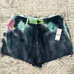 PacSun Green and Pink Jean Shorts Distressed Hem